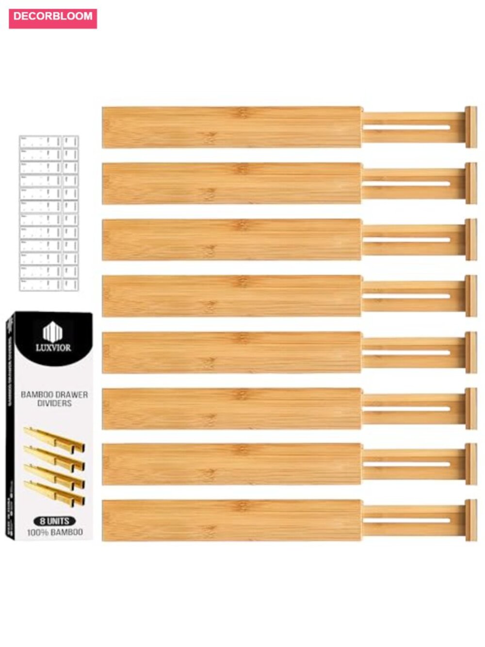 Bamboo Drawer Dividers 8 Pack Expandable 17-22 Spring Loaded Organizer